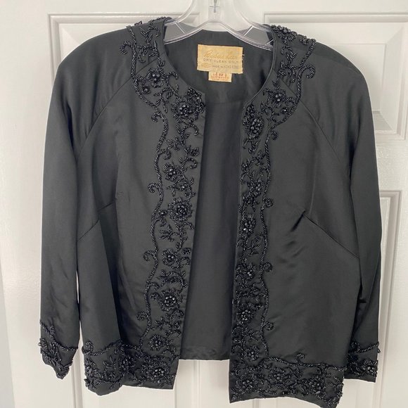 Vintage Barbara Lee Black Silk Beaded Evening Jacket - Picture 1 of 2